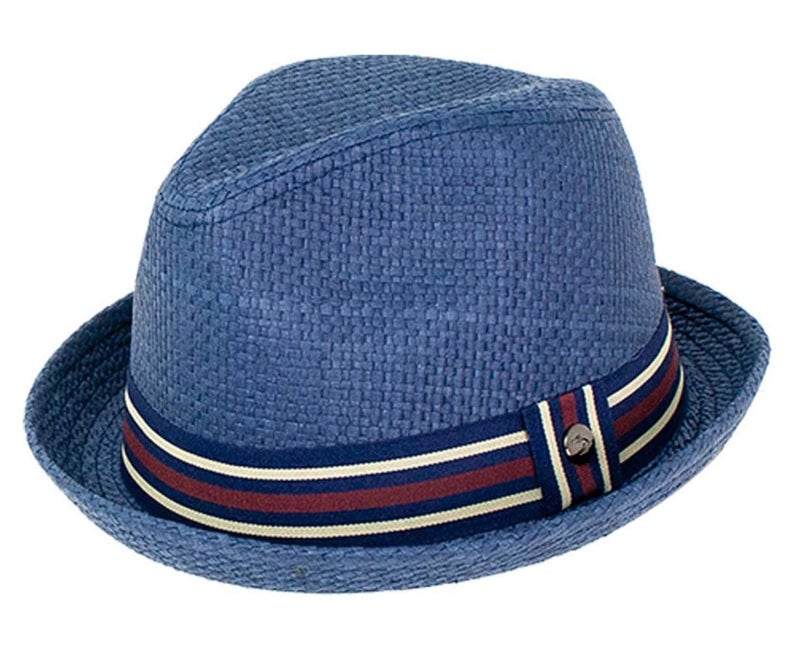 Peter Grimm Men's Depp Natural Straw Fedora, Navy,Small-Medium - Image 1